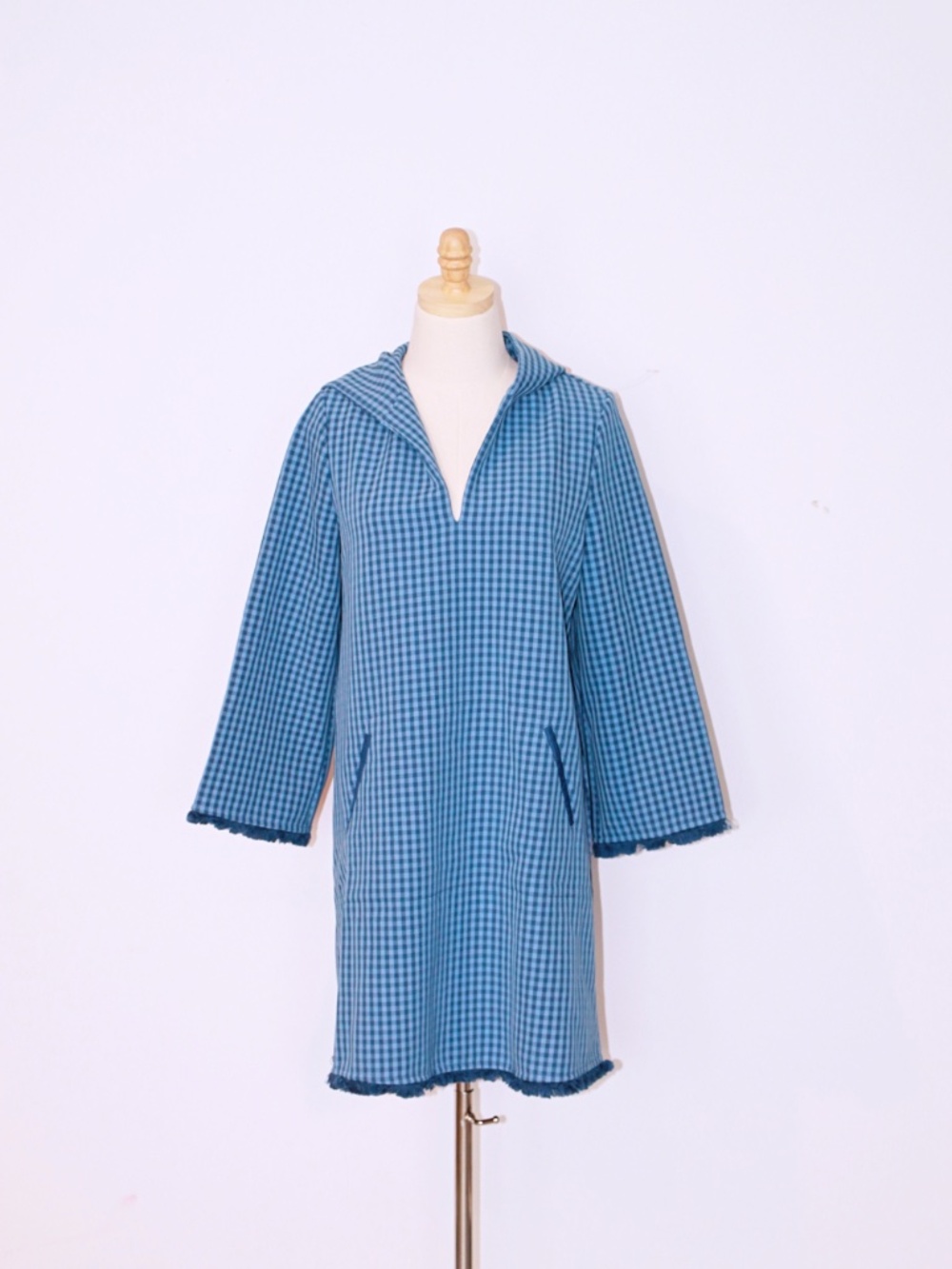 Tuckernuck Indigo Check Tilton Hooded Dress (Size M)